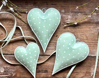 Heart - metal heart dots - hearts vintage green - hearts for hanging - decorative hearts - window decoration heart - heart decoration - gift heart