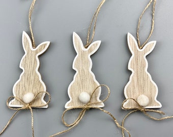 Bunnies - Easter bunny set (3) - wooden bunnies - small decorative bunnies - Easter decoration - DIY Easter - Easter gift tags - bunny pendants