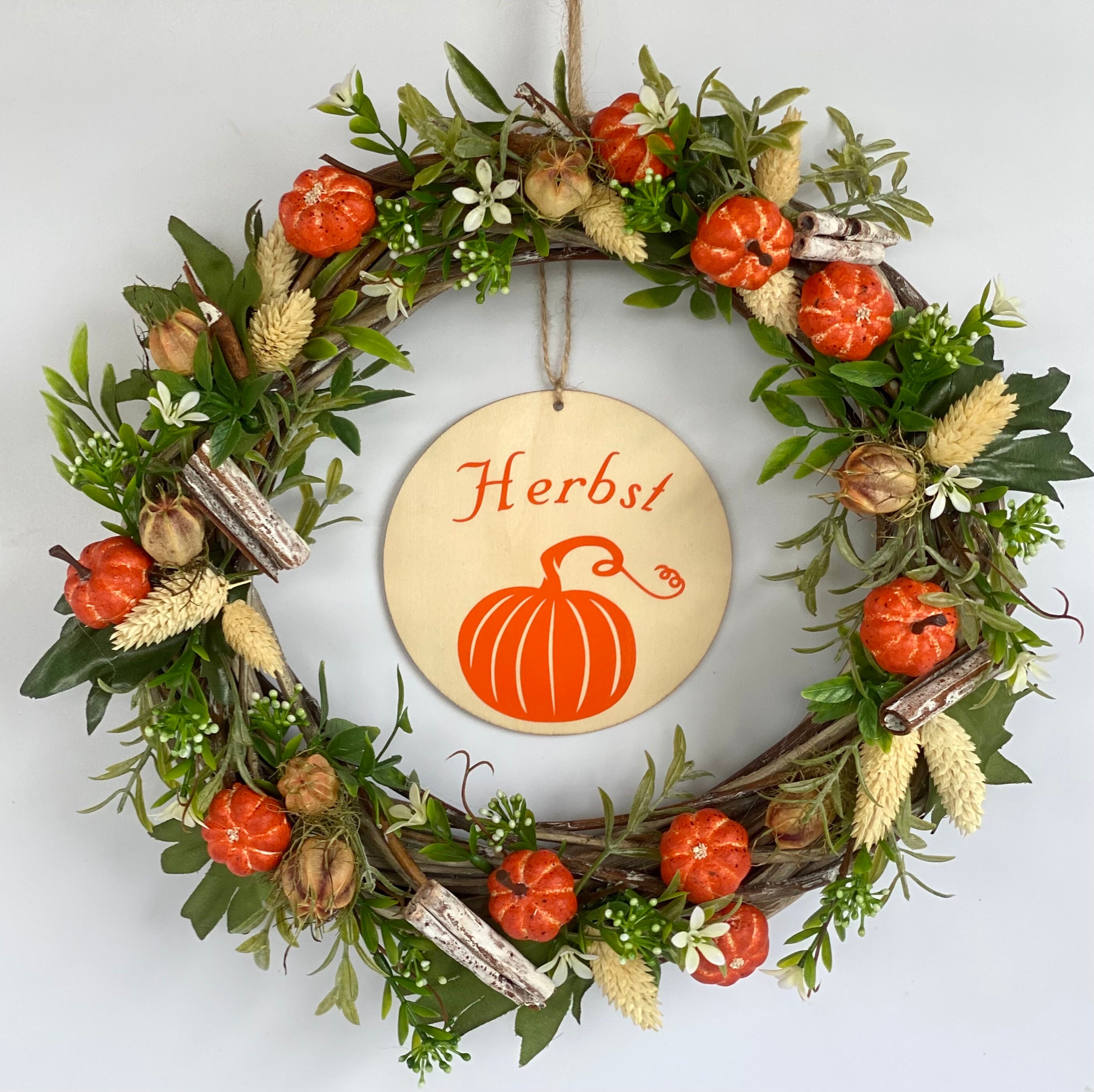 Herbstkranz Mit Kürbis & Ahornblättern - 50cm Türdekoration Für Drinnen & Draußen