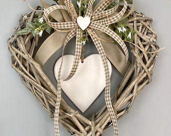 Door wreath, wreath all year round, door decoration heart shape, heart for the door, country house wreath, wicker heart for front door, housewarming gift