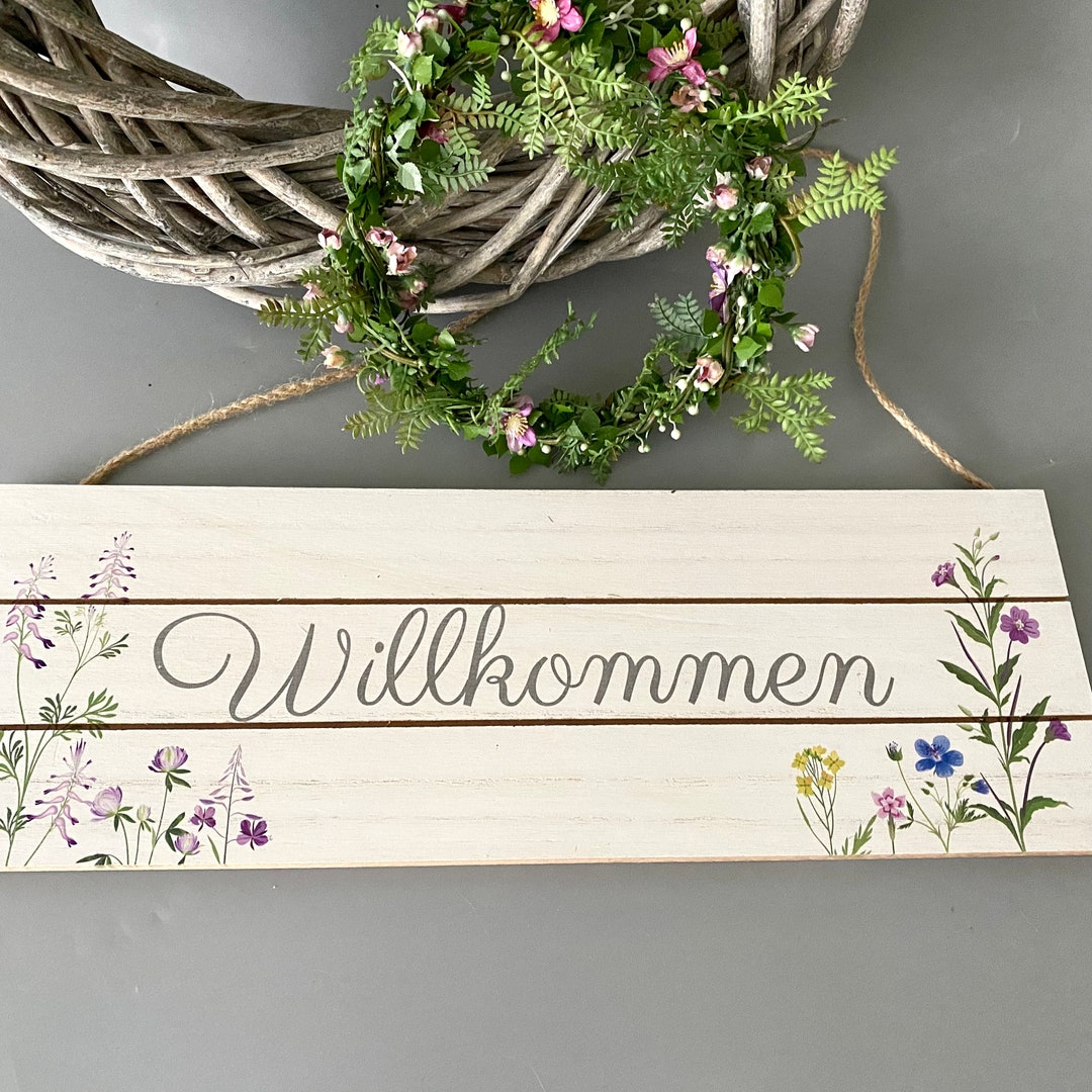 Haustur Willkommen Schild Holz