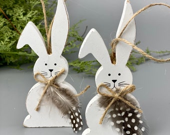 Hase weiß, Osterhase, Hasen aus Holz, Deko Hasen shabby, Osterdekoration, DIY Ostern, Geschenkanhänger Ostern, Anhänger Hasen, Geschenk