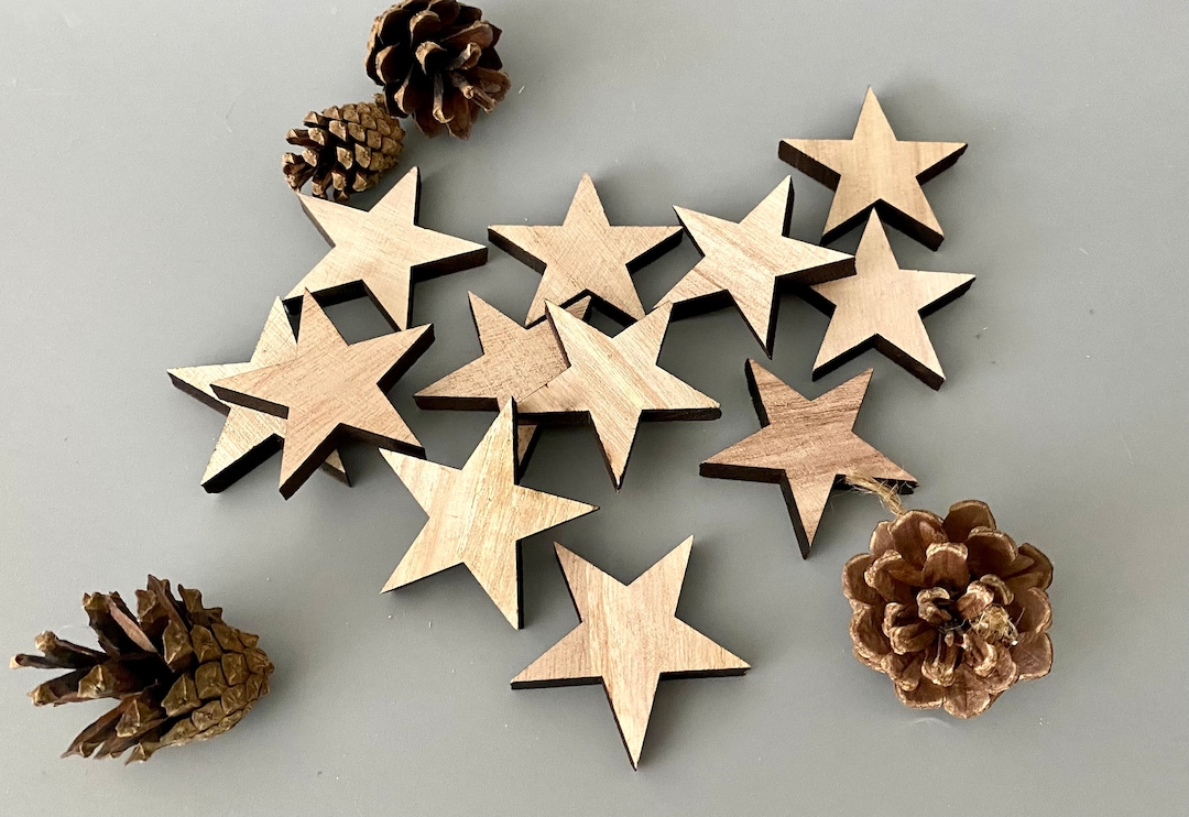 Sterne aus Holz Set Holzsterne natur Sterne Streu 12 St&uuml;ck - Etsy.de