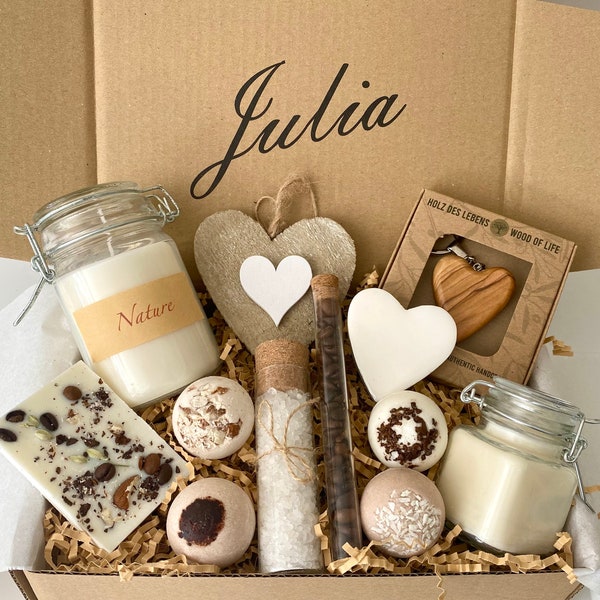 Personalisierte Geschenkbox mit Namen, Geschenkkorb für Frauen, Geschenk Box für Mama, Beste Freundin Auszeit Geschenk, Wellness Set Kaffee