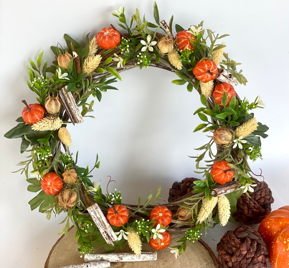 Herbst Türkranz 45cm - Künstlicher Herbstkranz Für Haustür Dekoration