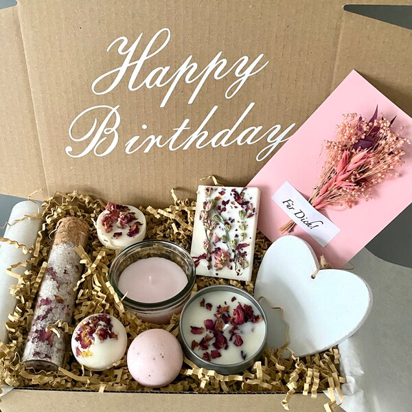 Coffret cadeau pour femme avec texte souhaité, panier cadeau d'anniversaire, coffret cadeau bien-être rose, cadeau d'anniversaire petite amie, cadeau pour maman