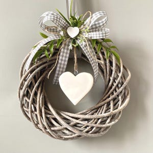 Door wreath all year round, wreath with heart, small favorite wreath, front door decoration, housewarming gift, country house wreath grey, willow wreath all year round