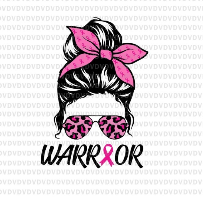 Warrior Breast Cancer Awareness Svg Messy Bun Leopard Pink - Etsy