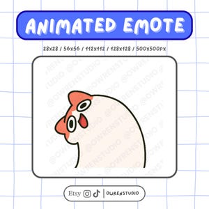 以下が含まれることがあります： 赤い頭と白い体を持つ漫画のキャラクターのアニメーション絵文字。絵文字は大きく表現力豊かな目を持ち、泣いている表情をしています。「ANIMATED EMOTE」というテキストが上部の青い丸みを帯びた長方形にあります。