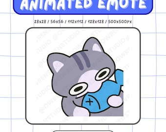 Animated Twitch Emote Eating Fish, Grey Tabby Hungry Cat, Funny Nomnom for Discord Emote