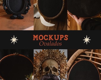 Ovale Kreuzstich-Mockups / Dunkle Stickdateien / 6 Näh-Mockups / Mockup / Folk Style Mockup