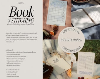 A5-Stickjournal zum Ausdrucken / Stickjournal (PDF) / Projektprotokoll, Garninventar und Stickübersicht / Englisch und Spanisch