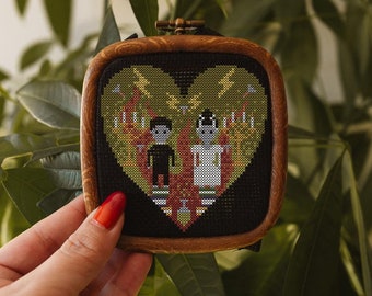 Frankenstein's Bride cross stitch pattern, Valentine's Day, dark embroidery, embroidery, heart, lovers, mini pattern, ornament
