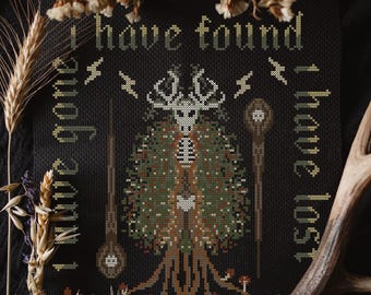 Kreuzstichmuster Leshy / Lisovik / Digitaler Download / grün / Hexe / wilder Geist aus der slawischen Mythologie
