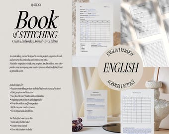 A5-Stickjournal zum Ausdrucken / Stickjournal (PDF) / Projektprotokoll, Garninventar & Stickfortschrittsanzeige / Englische Version
