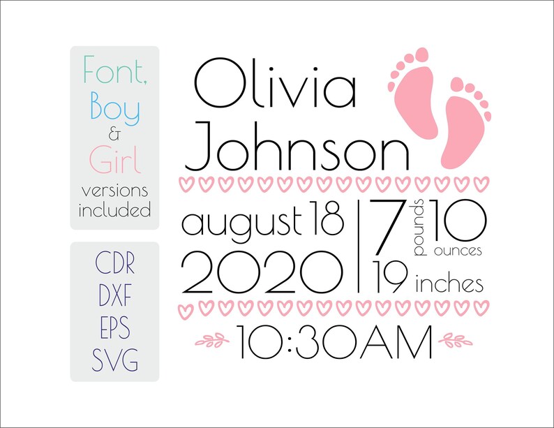 Download Baby birth announcement svg template vector printable | Etsy