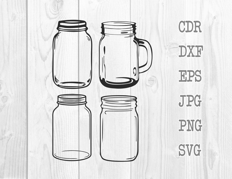 Mason jar svg files for cut printable jar clipart silhouette | Etsy