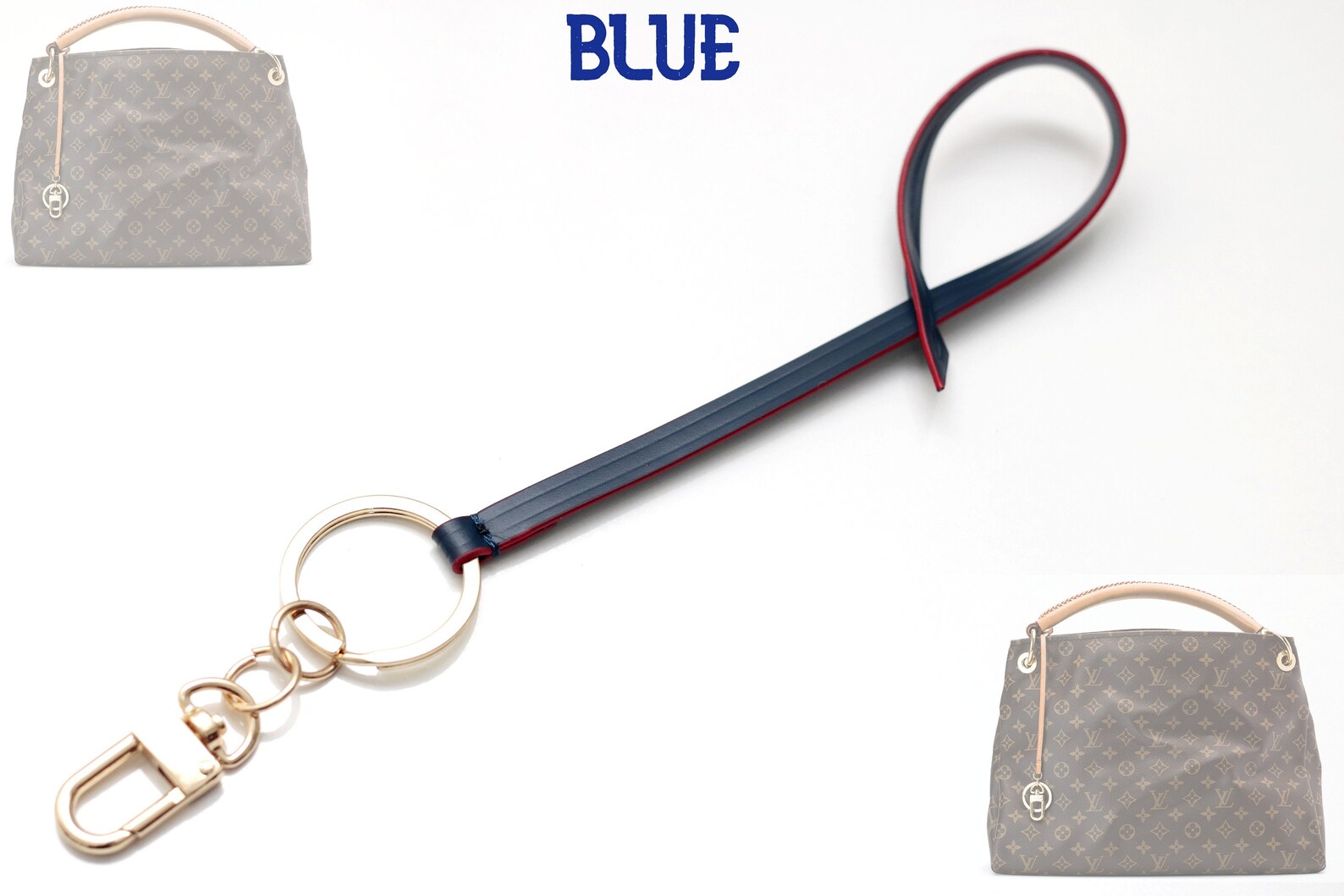 Louis Vuitton Keychain LV Artsy Mm Azur Charm LV Leather Key Etsy
