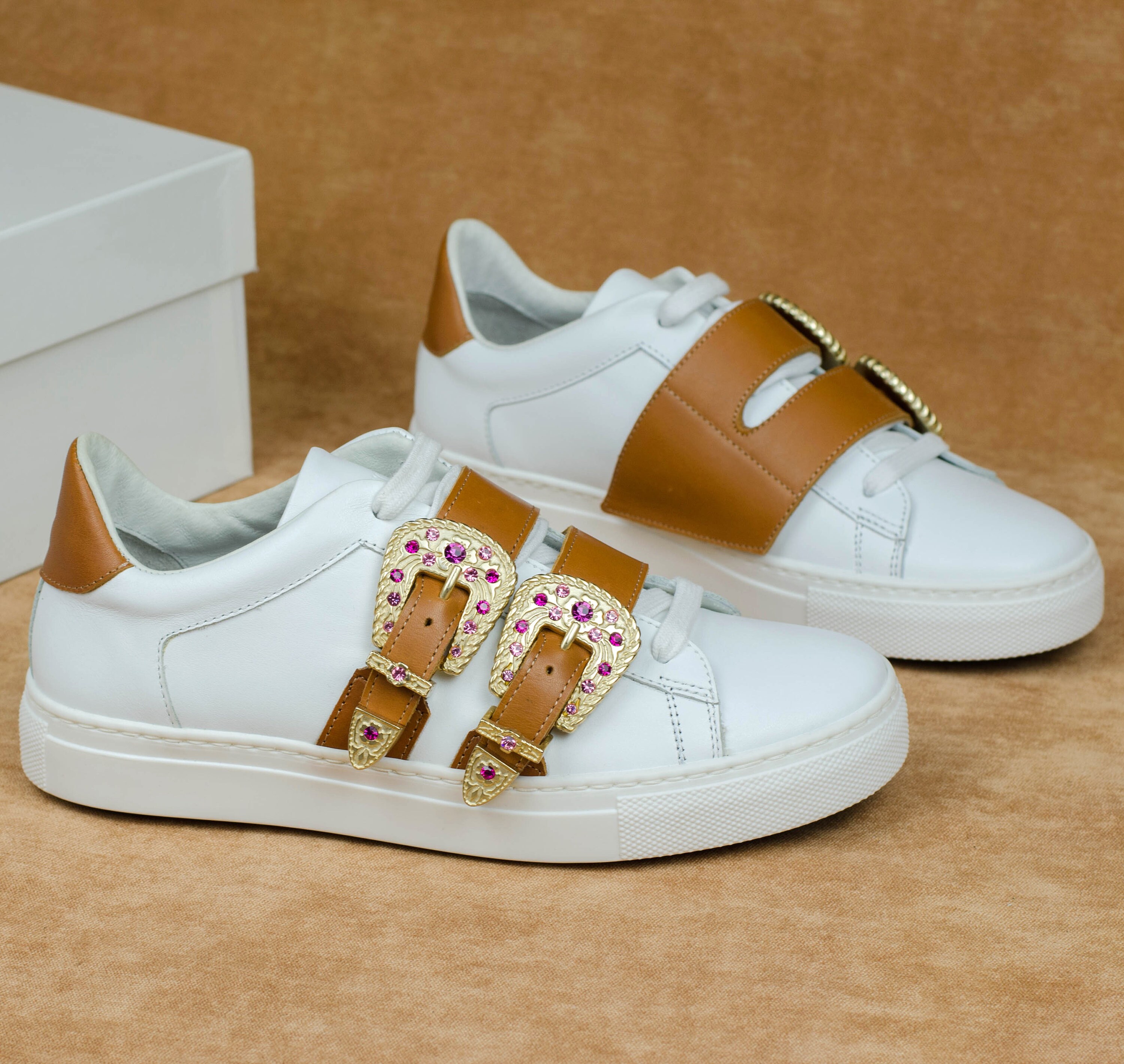 Stokton Sneaker 857-D-SS21 Champagne Leer Accesoir - Bormans Modeschoenen