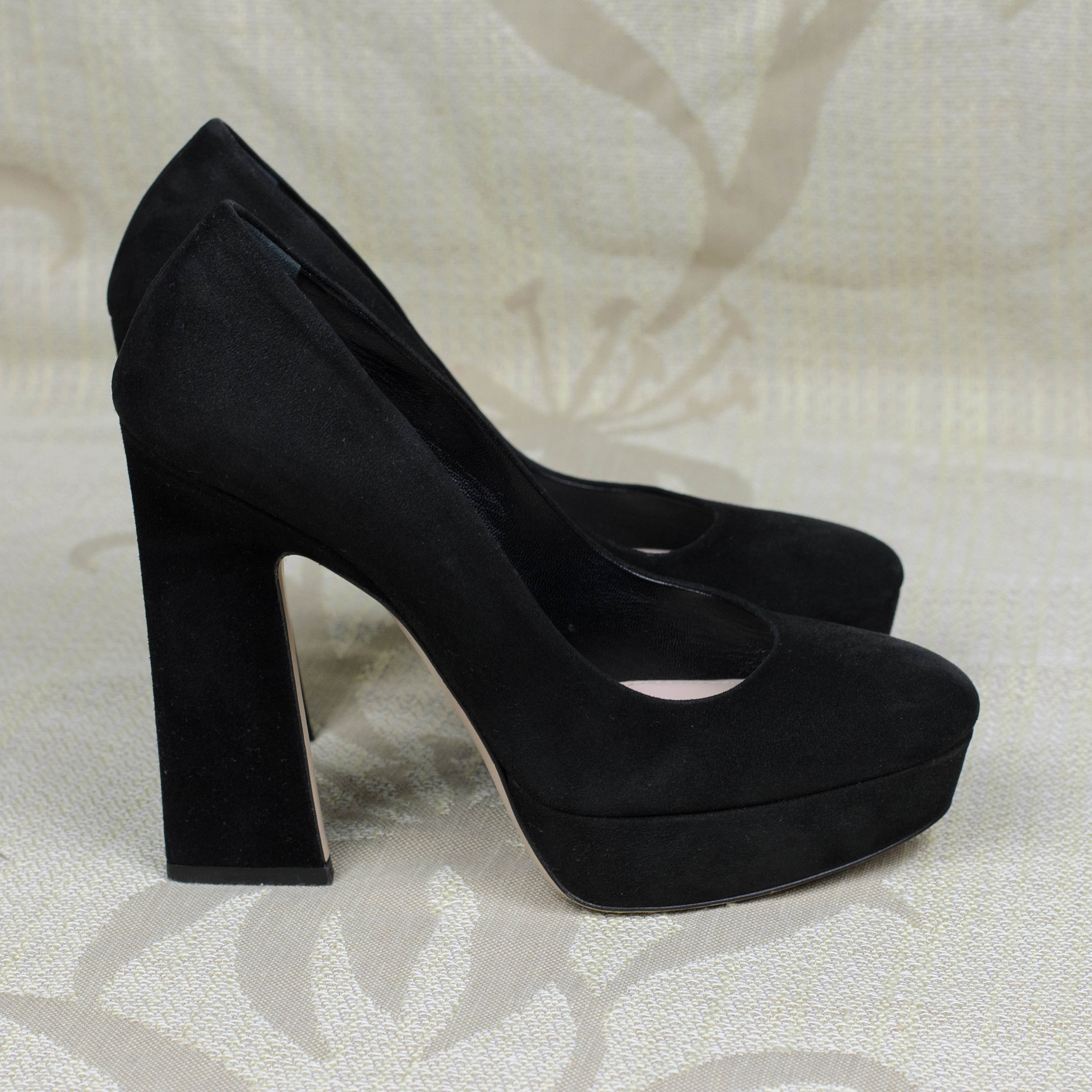 パンプス MIU MIIU 5I374E_008_F0003_F_055 RUCHES SUEDE PUMPS MIU MIU Pumps Black Suede Leather High Square Heel Platform