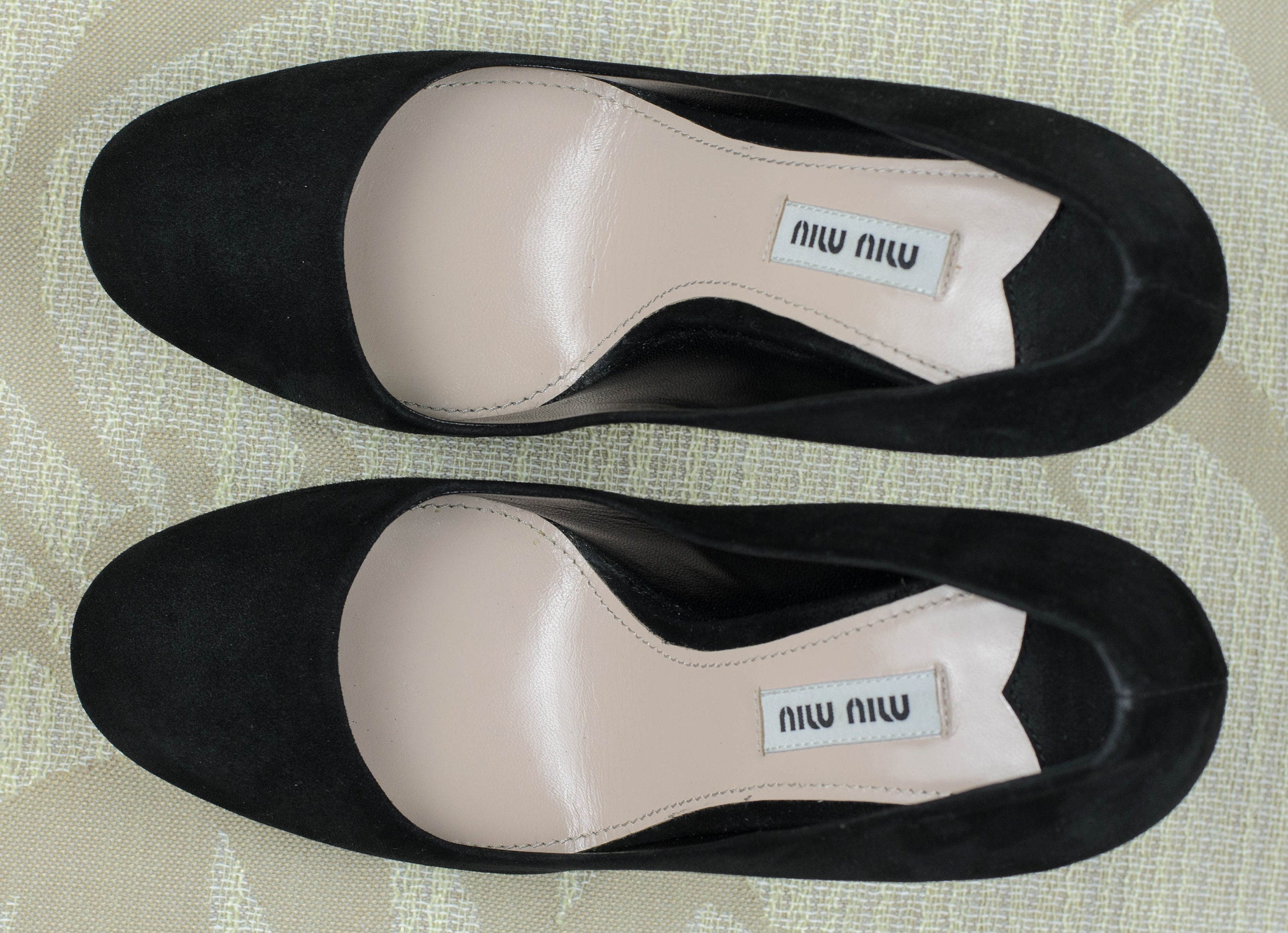 MIU MIU Pumps Black Suede Leather High Square Heel Platform
