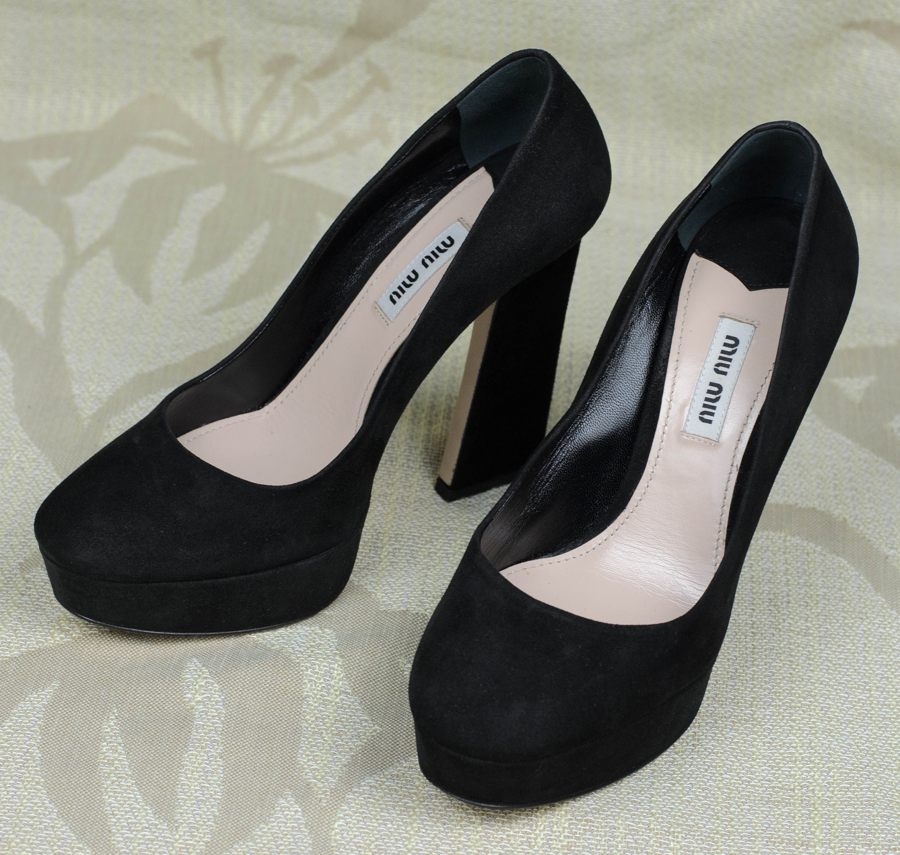 パンプス MIU MIIU 5I374E_008_F0003_F_055 RUCHES SUEDE PUMPS MIU MIU Pumps Black Suede Leather High Square Heel Platform