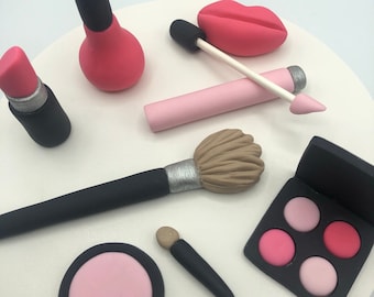 Topo de Bolo de Maquiagem em Pasta Americana – Decoração com Tema de Beleza