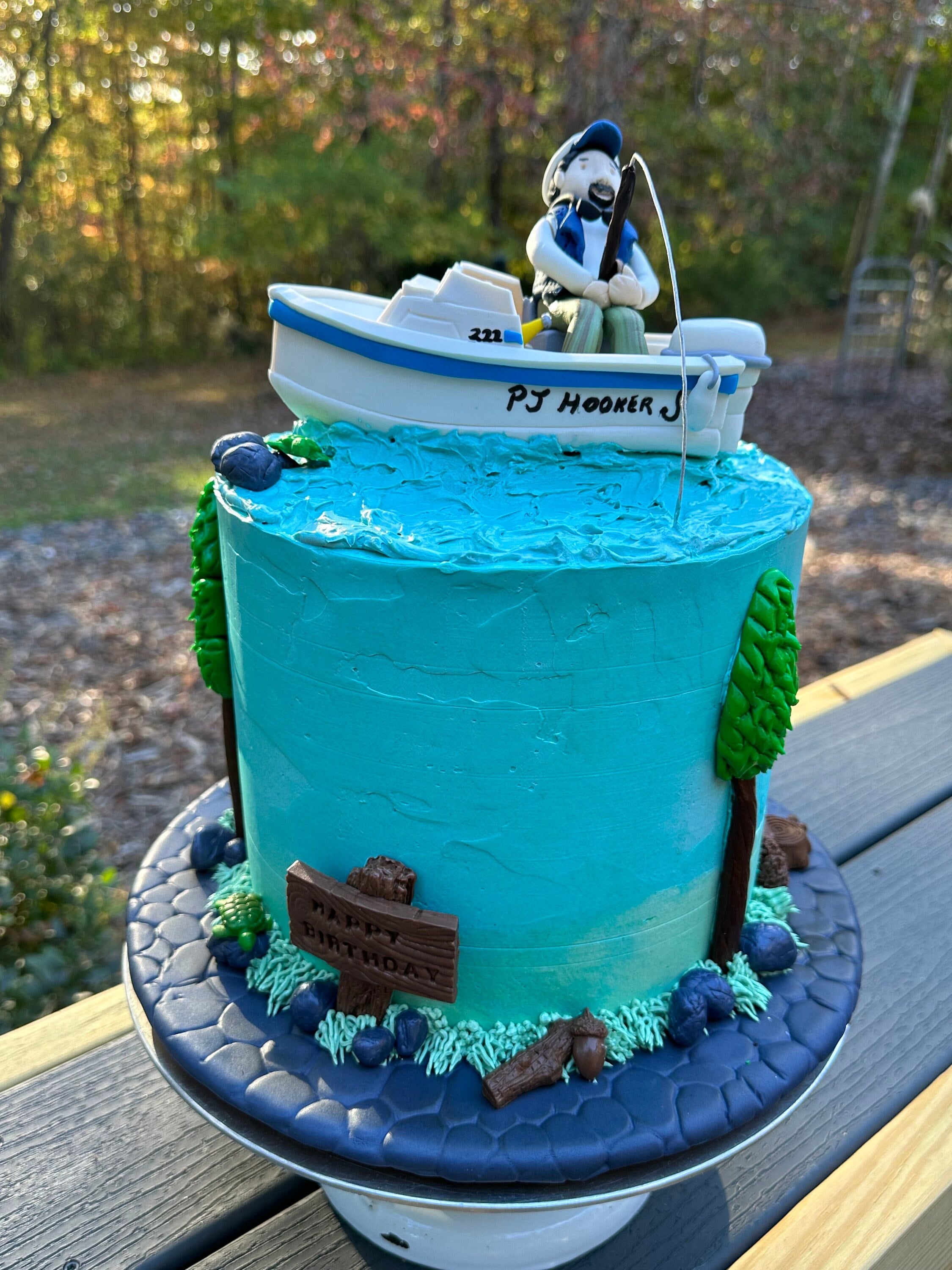 Fishing boat - fishermen - custom made cake decoration - lake life -  fondant cake decoration