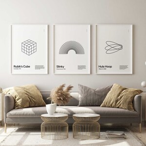 Downloadable Set of 3 Prints Minimalist Poster Printable Wall Art Print Housewarming Gift, Printable Poster, Slinky, hula hoop, rubiks cube