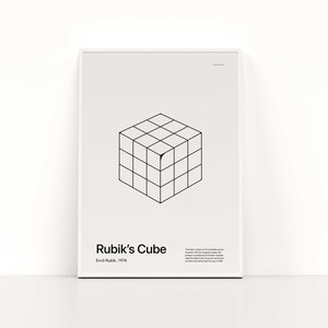Modern Rubik&#39;s Cube game poster, clean poster, Ernő Rubik, Magic Cube, speed cube, puzzle cube, B&W, wall art, wall hanging art
