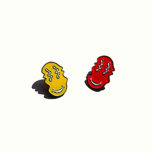 RED ONLY_ Distorted smiley pin, 1&quot; pin, soft enamel, smiley pin, smiley enamel, smiley face, smiley happy face, wearable art, trendy smiley