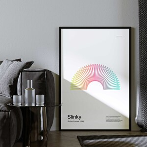 Downloadable Minimalist rainbow printable slinky poster for 80s and 90s kids, canva print friendly, wall art for millennial , gift idea