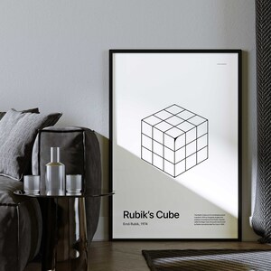 Downloadable minimalist printable art, modern vintage Rubiks&#39; cube poster, 70s-inspired geometric shapes, digital download, home decor