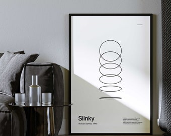 Physical printed minimalist abstract printable slinky poster for 80s and 90s kids, wall art decor, gift idea, art print