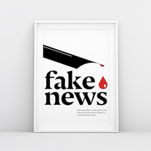 Fake News poster, wall art, cultural poster, office decor, wall decor, editorial, junk news, editorial statement, hoaxes, media, mid century