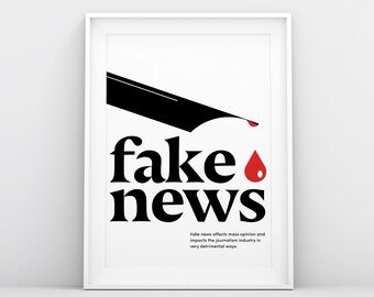 Fake News poster, wall art, cultural poster, office decor, wall decor, editorial, junk news, editorial statement, hoaxes, media, mid century