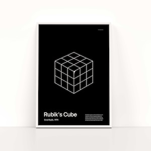 Modern Rubik&#39;s Cube game poster, clean poster , Ernő Rubik, Magic Cube, speed cube, puzzle cube, B&W, wall art, wall hanging art