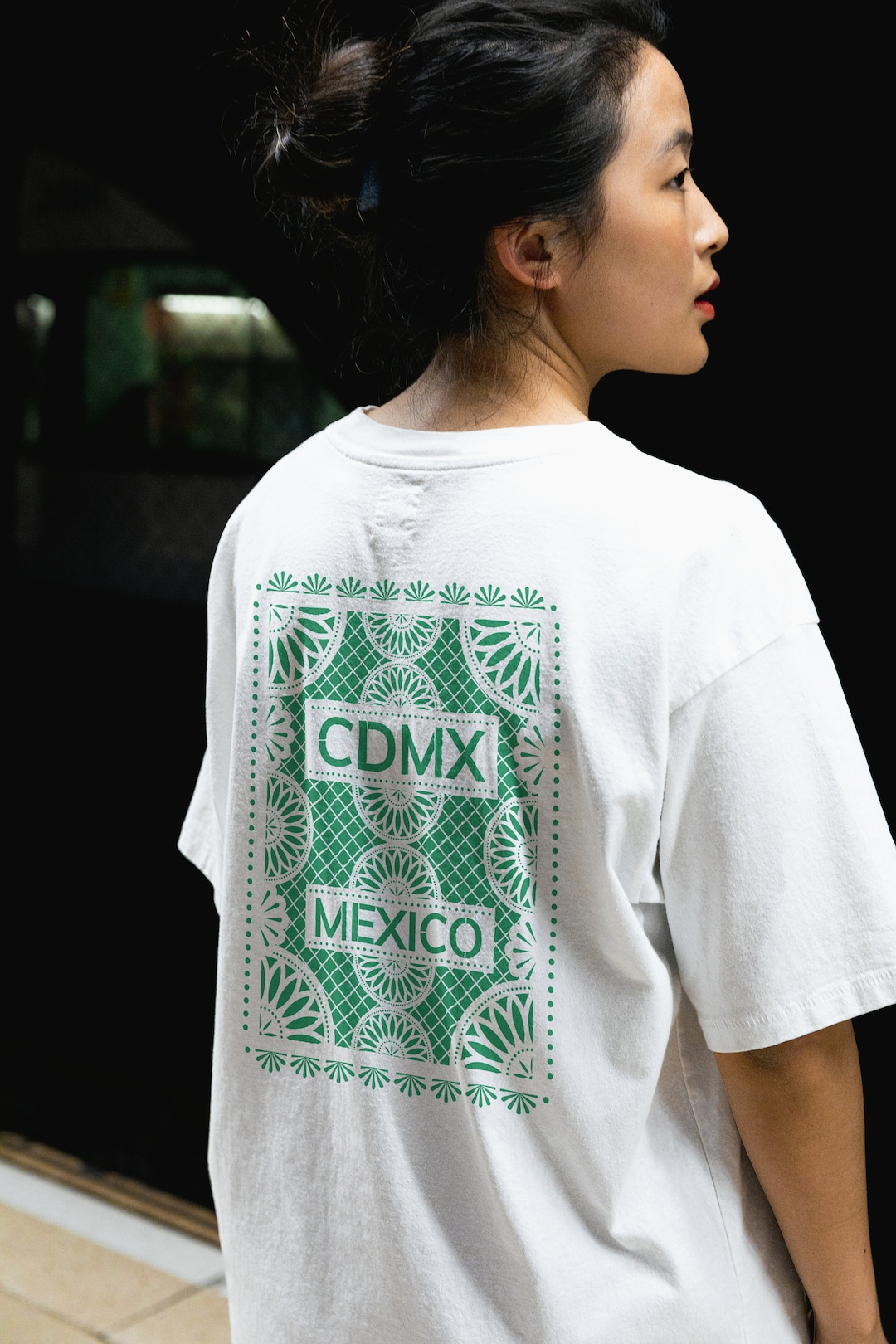 Camiseta mexicana verde CDMX, México, Papel Picado, Ciudad de