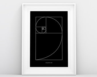 Impresión de espiral de Fibonacci con proporción áurea, arte mural minimalista moderno de mediados de siglo