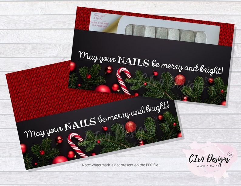 Christmas Gift Envelope for Nail Polish Strips - Nails Merry and Bright - Red - (2 PDF files included) ---INSTANT Digital Download--- 