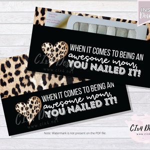 Mom | Nailed It | Cheetah | Gift Envelope for Nail Polish Strips | PDF Files ---INSTANT Digital Download---