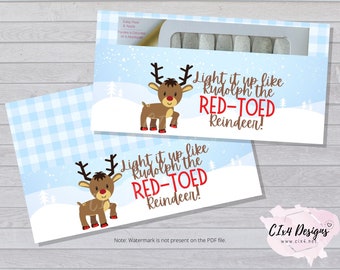 Christmas Gift Envelope for Nail Polish Strips - Rudolph the Red-Toed Reindeer (2 PDF files included) ---INSTANT Digital Download---