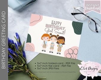 Birthday Greeting Card | Scouts | Cadettes | Printable | 5x7 Folded Card or Flat Card |---INSTANT Digital Download---