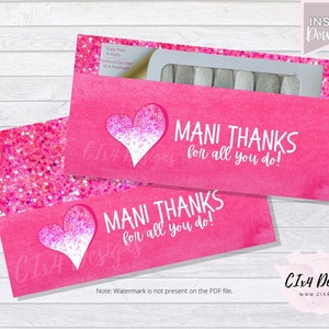 Mani Thanks For All You Do | Hot Pink | Glitter | Gift Envelope for Nail Polish Strips | PDF Files ---INSTANT Digital Download---