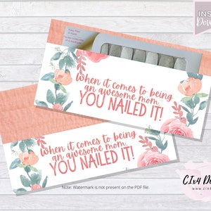 Mom | Nailed It | Peach Floral | Gift Envelope for Nail Polish Strips | PDF Files ---INSTANT Digital Download---