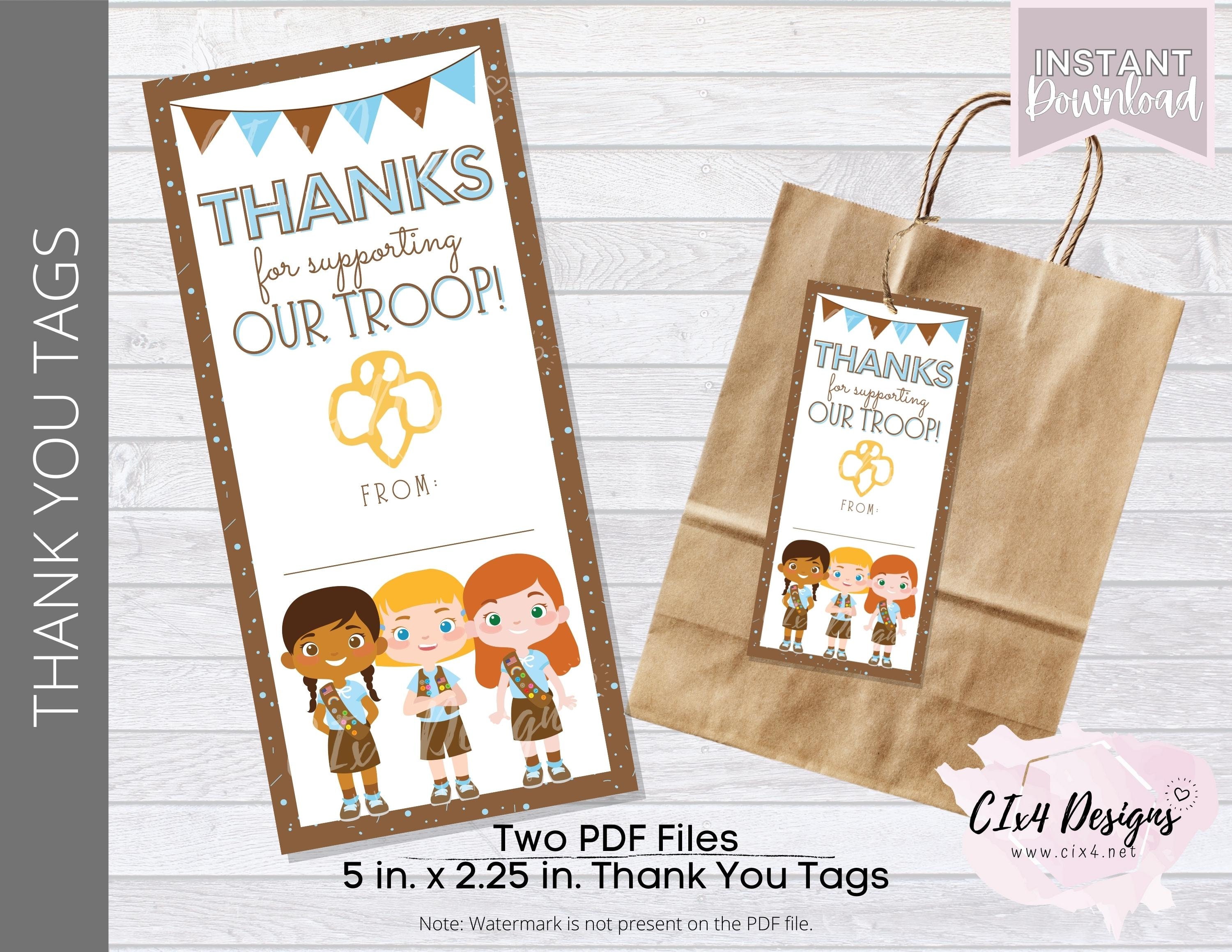 Girl Scouts Thank You Tags Brownies Vertical Printable - Etsy
