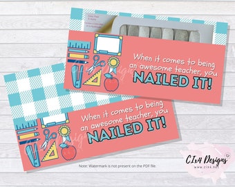 Teacher - Nailed It - Gift Envelope for Nail Polish Strips - pastel (2 PDF files included) ---INSTANT Digital Download---