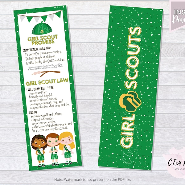 Girl Scouts | Bookmarks | Juniors | Printable | Law | Promise| ---INSTANT Digital Download---