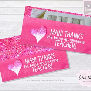 Mani Thanks | Teacher | Hot Pink | Glitter | Gift Envelope for Nail Polish Strips | PDF Files ---INSTANT Digital Download---