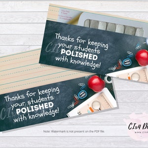 Teacher Gift Envelope for Nail Polish Strips - Polished with Knowledge (2 PDF files included) ---INSTANT Digital Download---